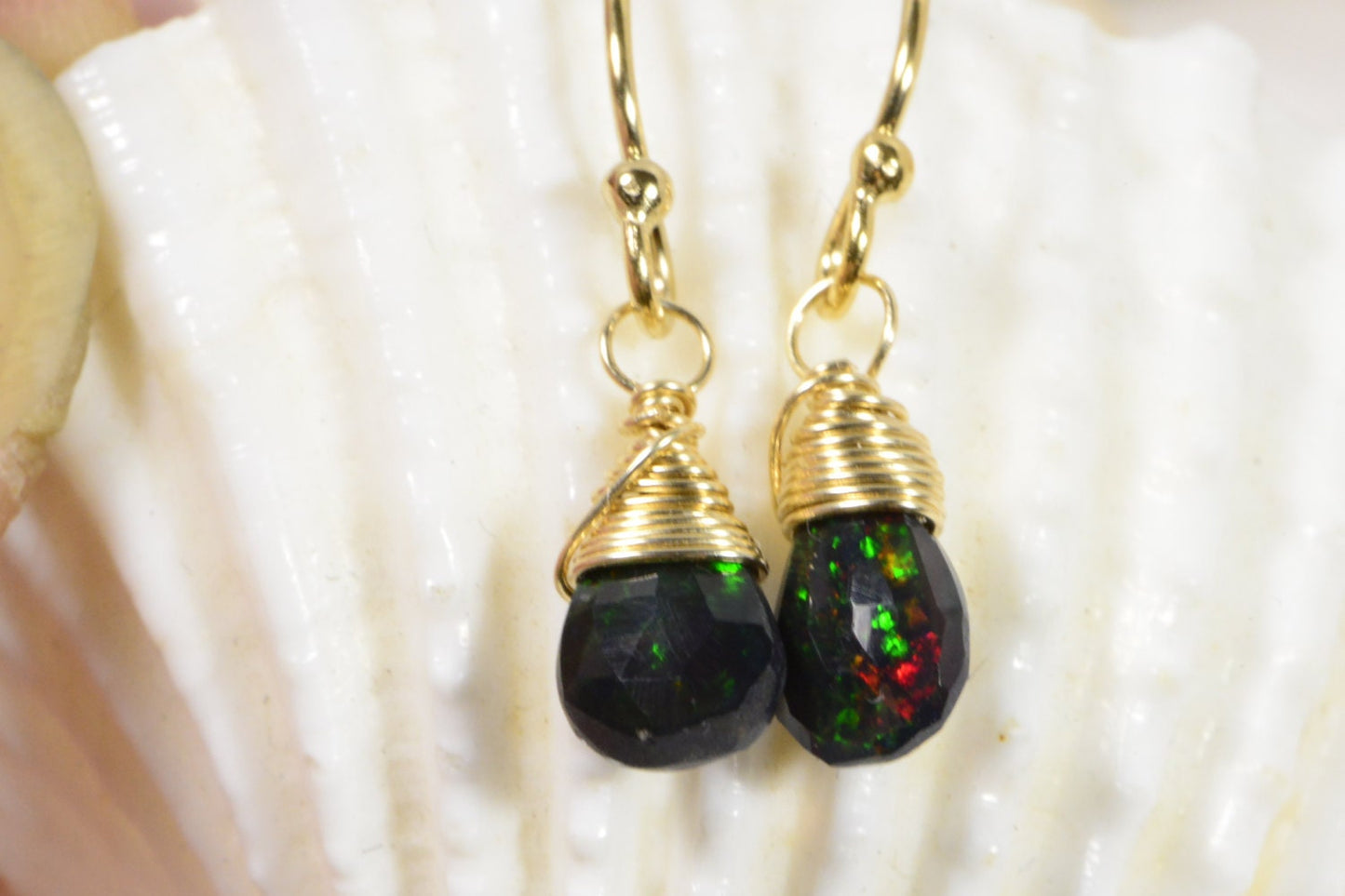 Black Ethiopian Opal Earrings 14 K gold Filled Tiny Earrings Jewelry Birthstone October