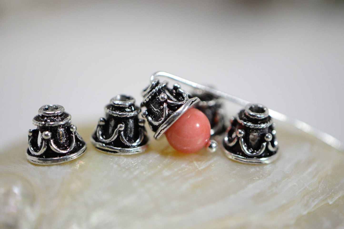 Antique Sterling Silver Bead Caps: 5-6mm Cone Findings (2 Caps)