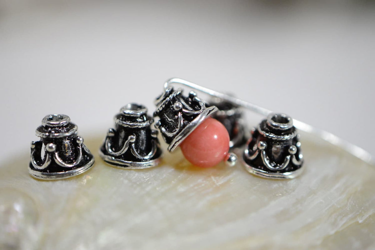 Sterling Silver Bead Caps: Antique Flower Cone, 5-6mm (6 Caps)