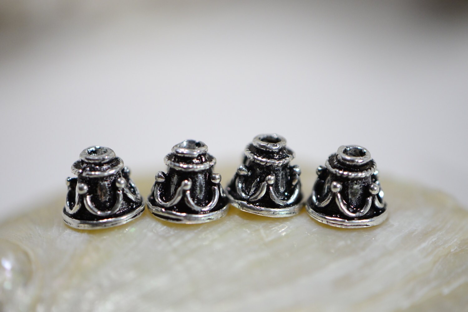 Sterling Silver Plated Bead Caps: Antique Cone Jewelry Making (12 pc)
