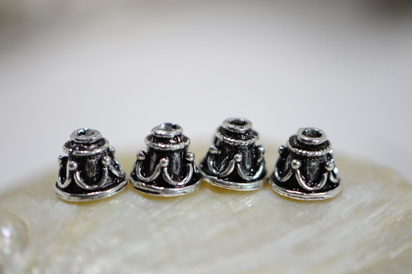 Antique Sterling Silver Bead Caps: 5-6mm Cone Findings (2 Caps)