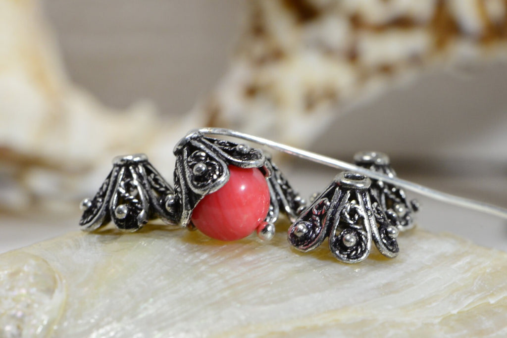 Sterling Silver Bead Caps: Antique Cone Filigree (7-8mm, 2pcs)