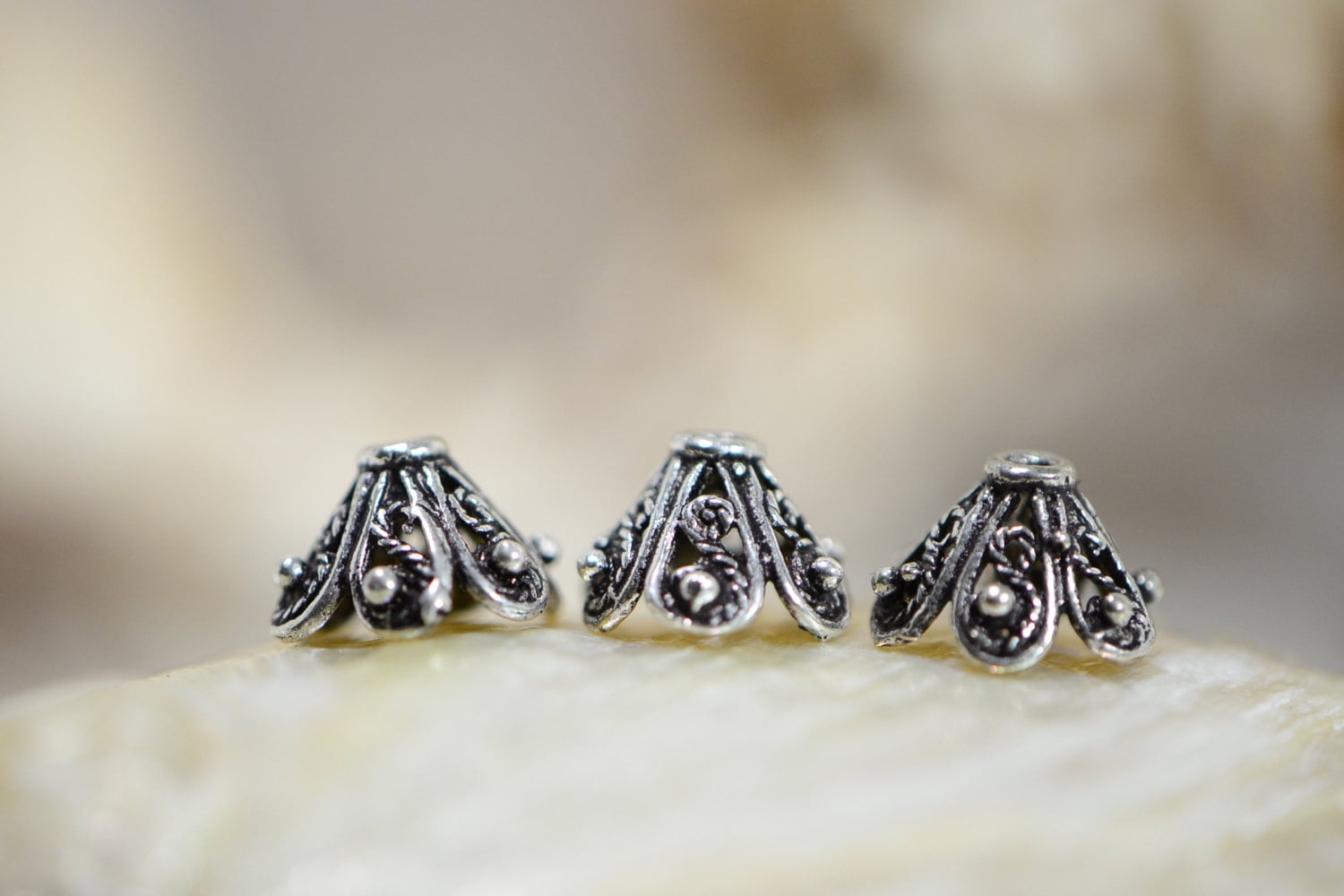 Sterling Silver Bead Caps: Antique Cone Filigree (7-8mm, 2pcs)