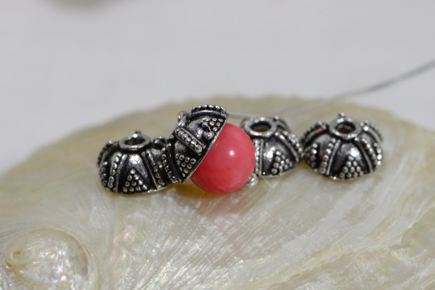 Sterling Silver Plated Bead Caps: Antique Dome Findings (7-8mm, 12pcs)