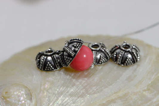 Sterling Silver Plated Bead Caps: Antique Dome Findings (7-8mm, 12pcs)