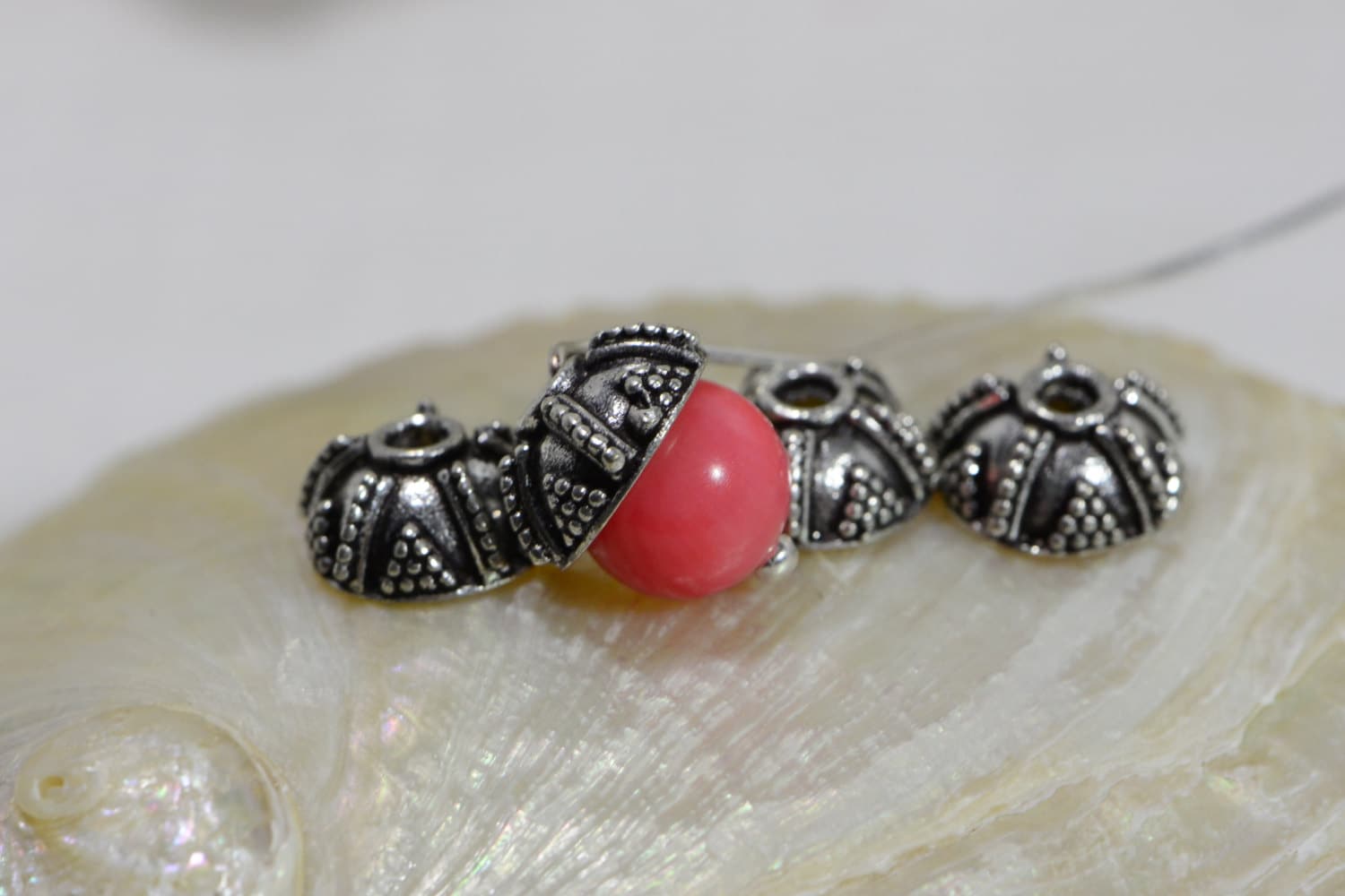 Sterling Silver Bead Caps: Antique Finish, 7-8mm (6 Caps)