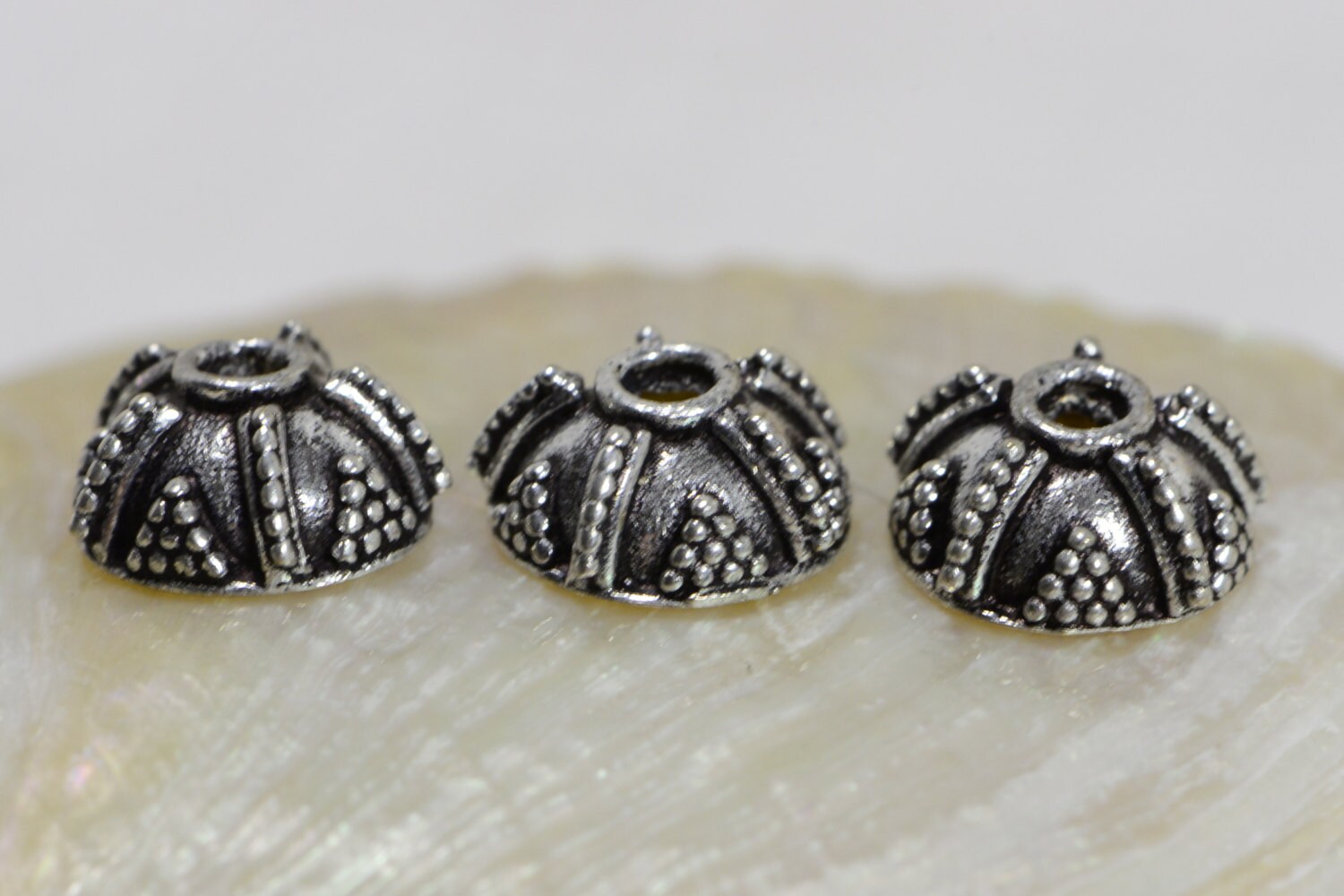 Sterling Silver Plated Bead Caps: Antique Dome Findings (7-8mm, 12pcs)