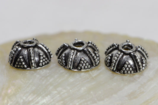 Sterling Silver Bead Caps: Antique Finish, 7-8mm (6 Caps)