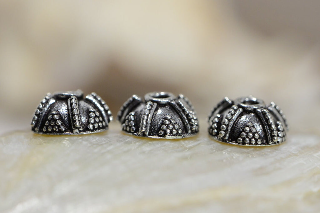 Sterling Silver Bead Caps: Antique Finish, 7-8mm (6 Caps)