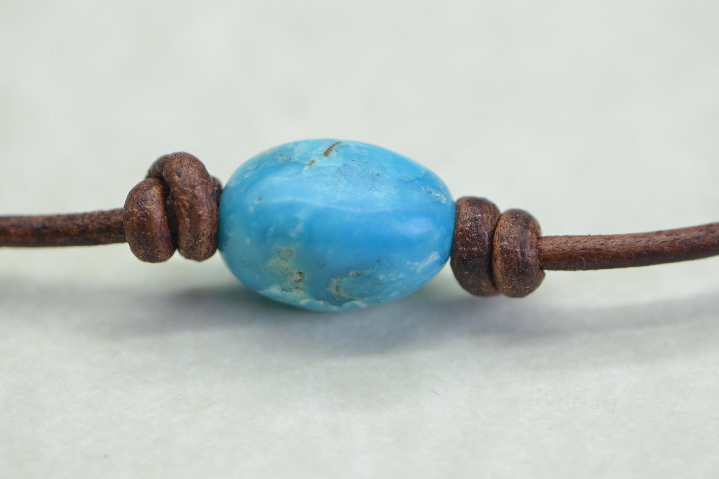 Raw Sleeping Beauty Turquoise Necklace, Single Bead Leather Choker
