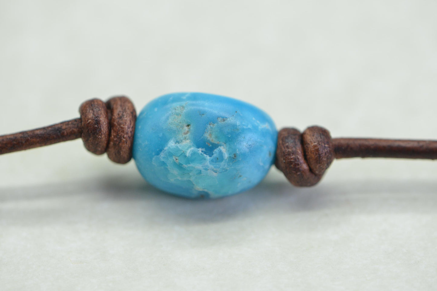 Raw Sleeping Beauty Turquoise Necklace, Single Bead Leather Choker