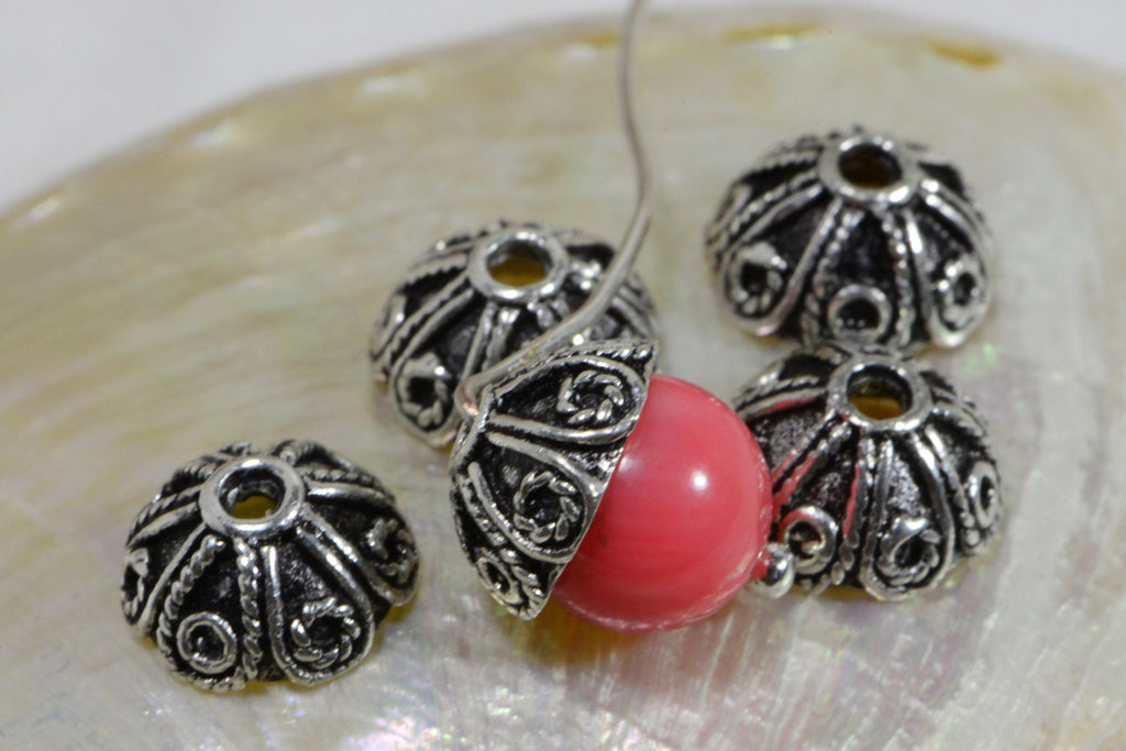 Sterling Silver Bead Caps: Antique Dome Findings (7-8mm, 2pcs)