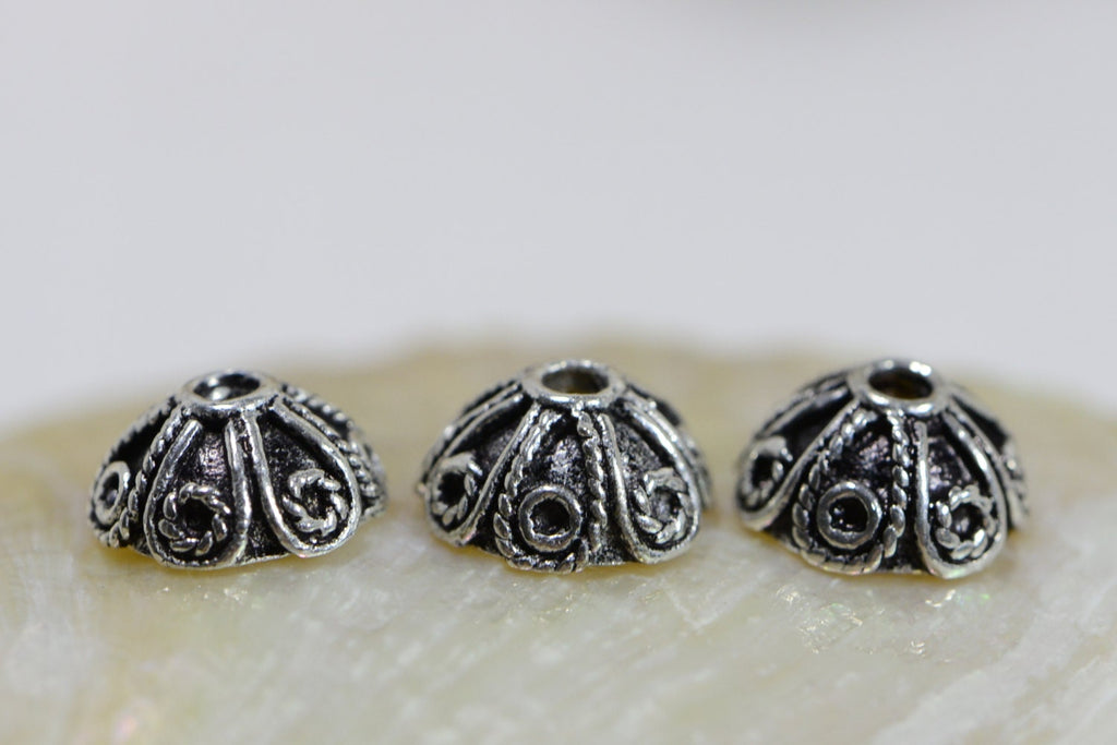 Sterling Silver Bead Caps: Antique Dome Findings (7-8mm, 2pcs)