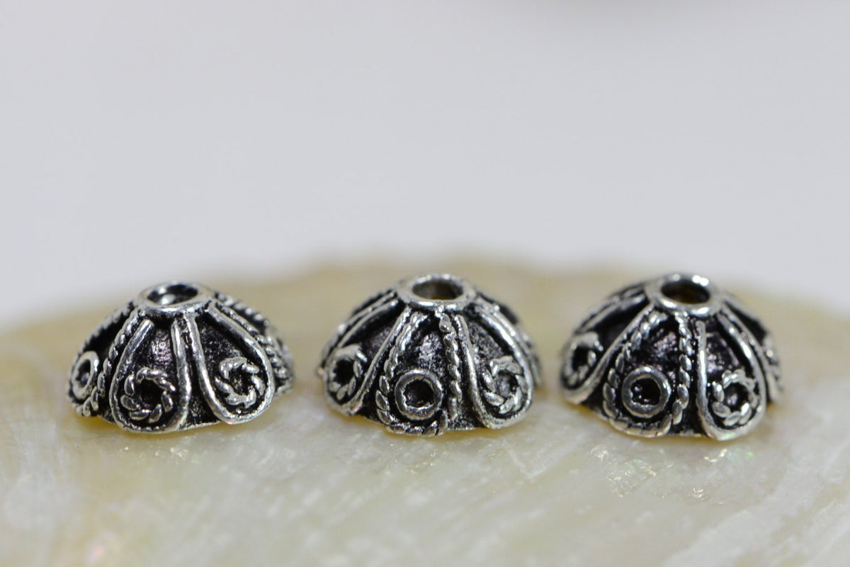 Sterling Silver Bead Caps: Antique Dome Findings (7-8mm, 2pcs)