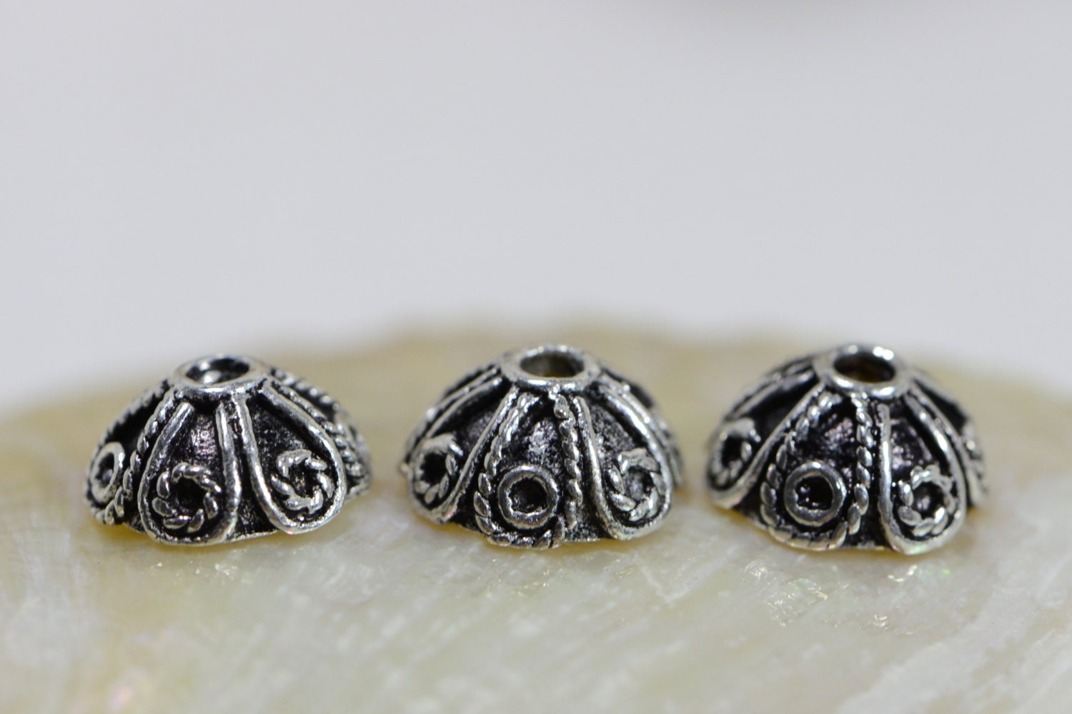 Sterling Silver Bead Caps: Antique Dome Findings (7-8mm, 2pcs)