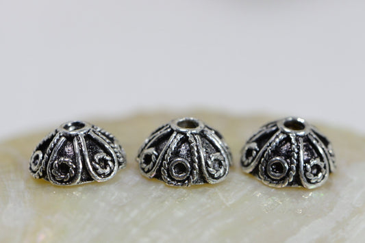 Sterling Silver Bead Caps: Antique Dome Findings (7-8mm, 2pcs)