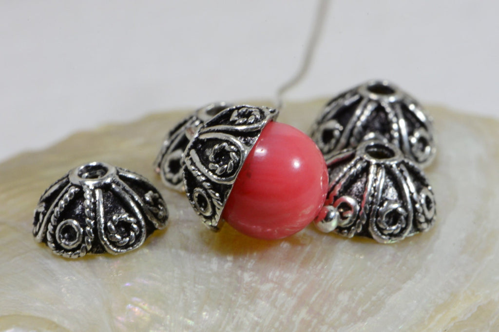 Sterling Silver Bead Caps: Antique Dome Findings (7-8mm, 2pcs)