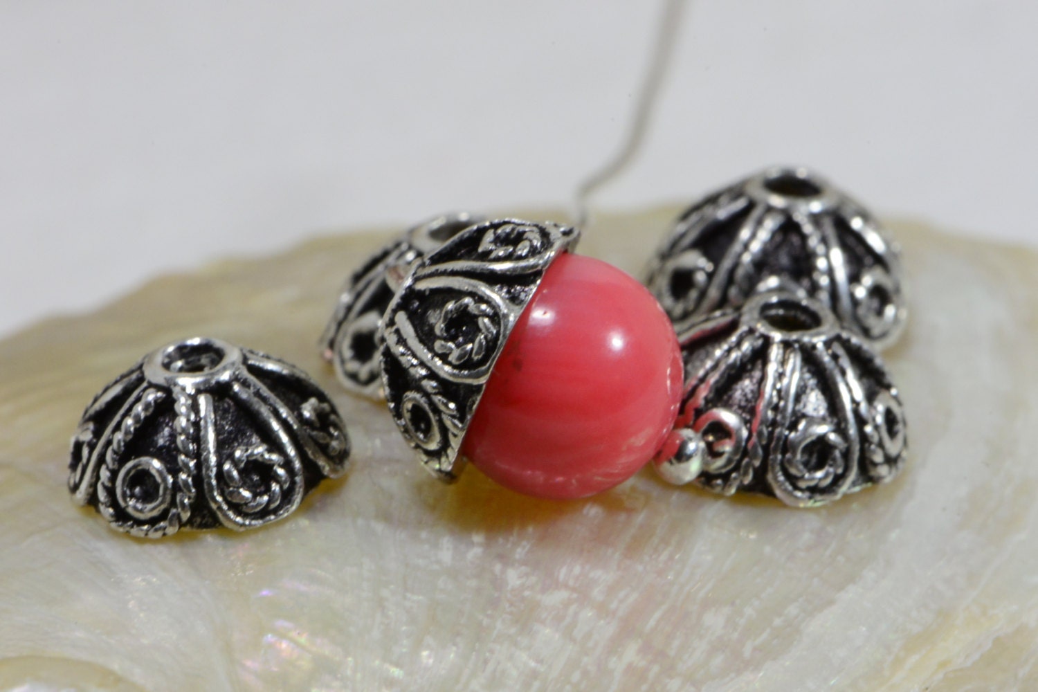 Sterling Silver Plated Bead Caps: Antique Dome Jewelry Findings (6, 7-8mm)