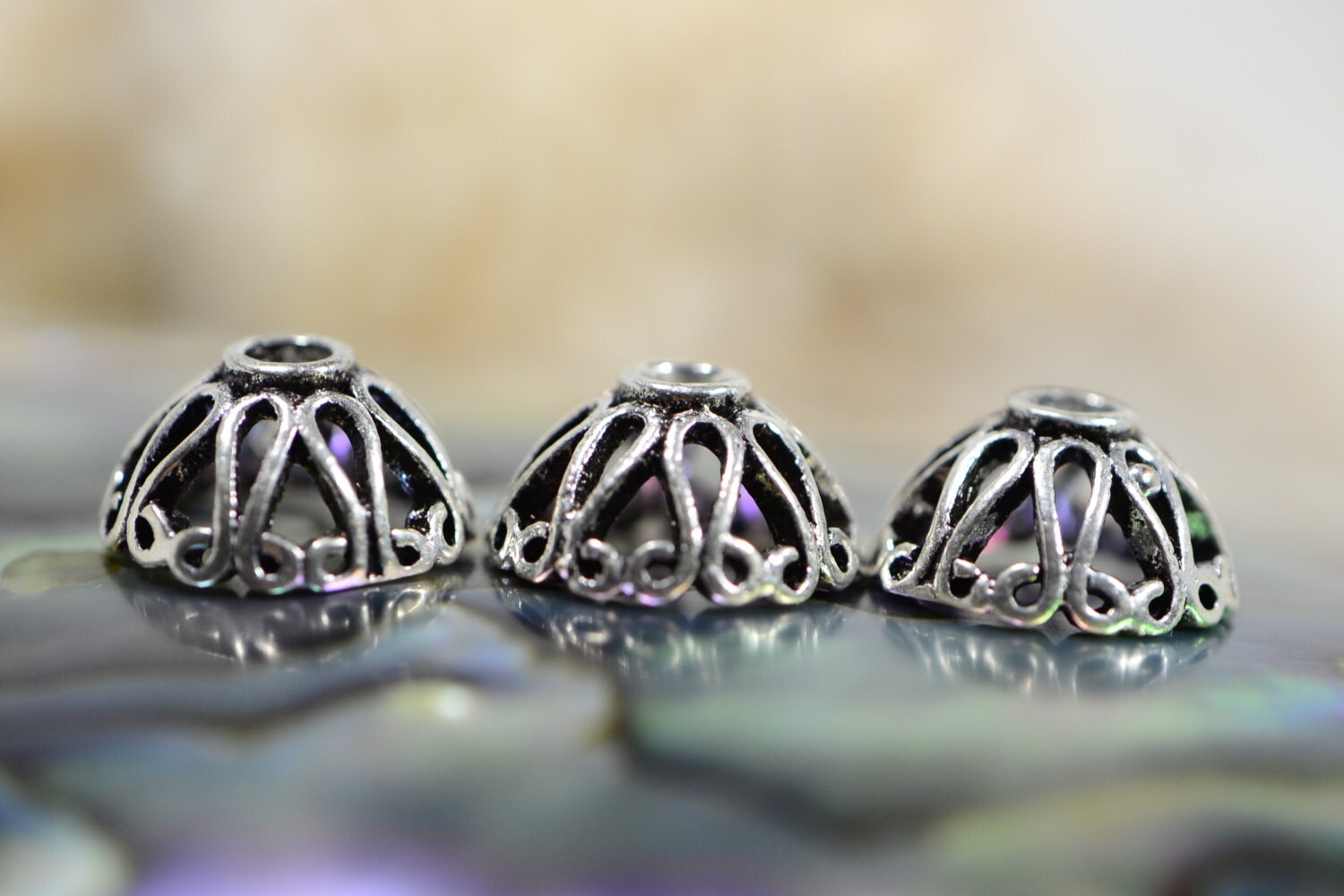Sterling Silver Filigree Bead Caps - 10mm Jewelry Making Supplies