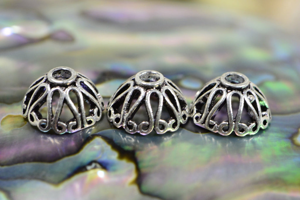 Sterling Silver Filigree Bead Caps - 10mm Jewelry Making Supplies