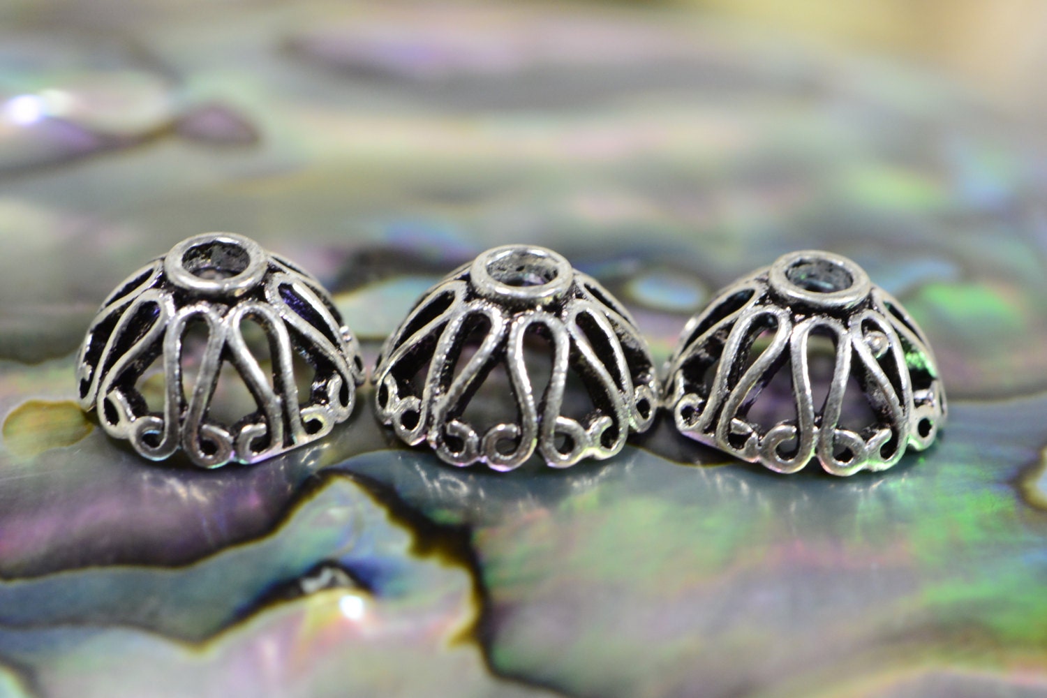 Sterling Silver Filigree Bead Caps - 10mm Jewelry Making Supplies