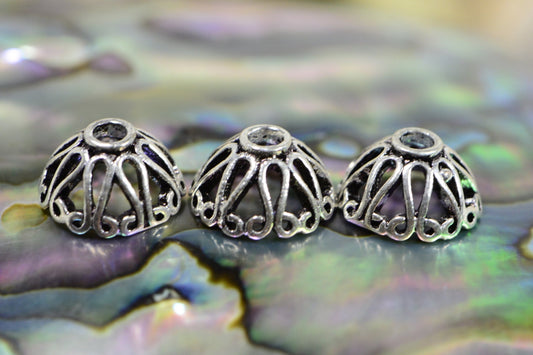 Sterling Silver Filigree Bead Caps - 10mm Jewelry Making Supplies