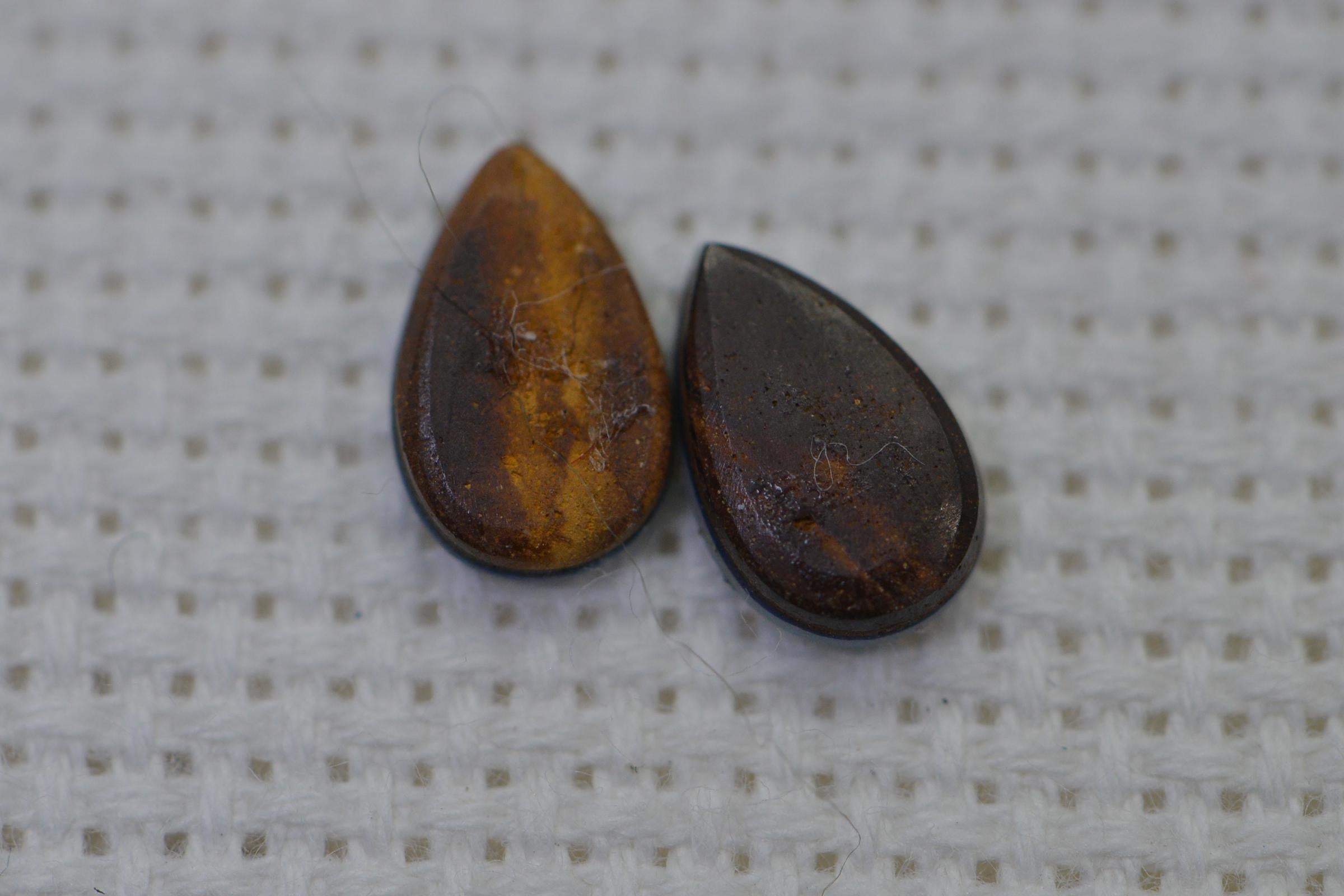 Black Opal Pear Pair: Australian Boulder Opal Doublet (8X5X1.8 mm)