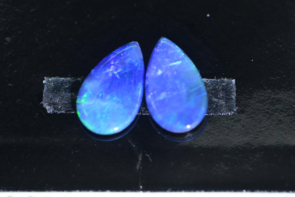 Black Opal Pear Pair: Australian Boulder Opal Doublet (8X5X1.8 mm)