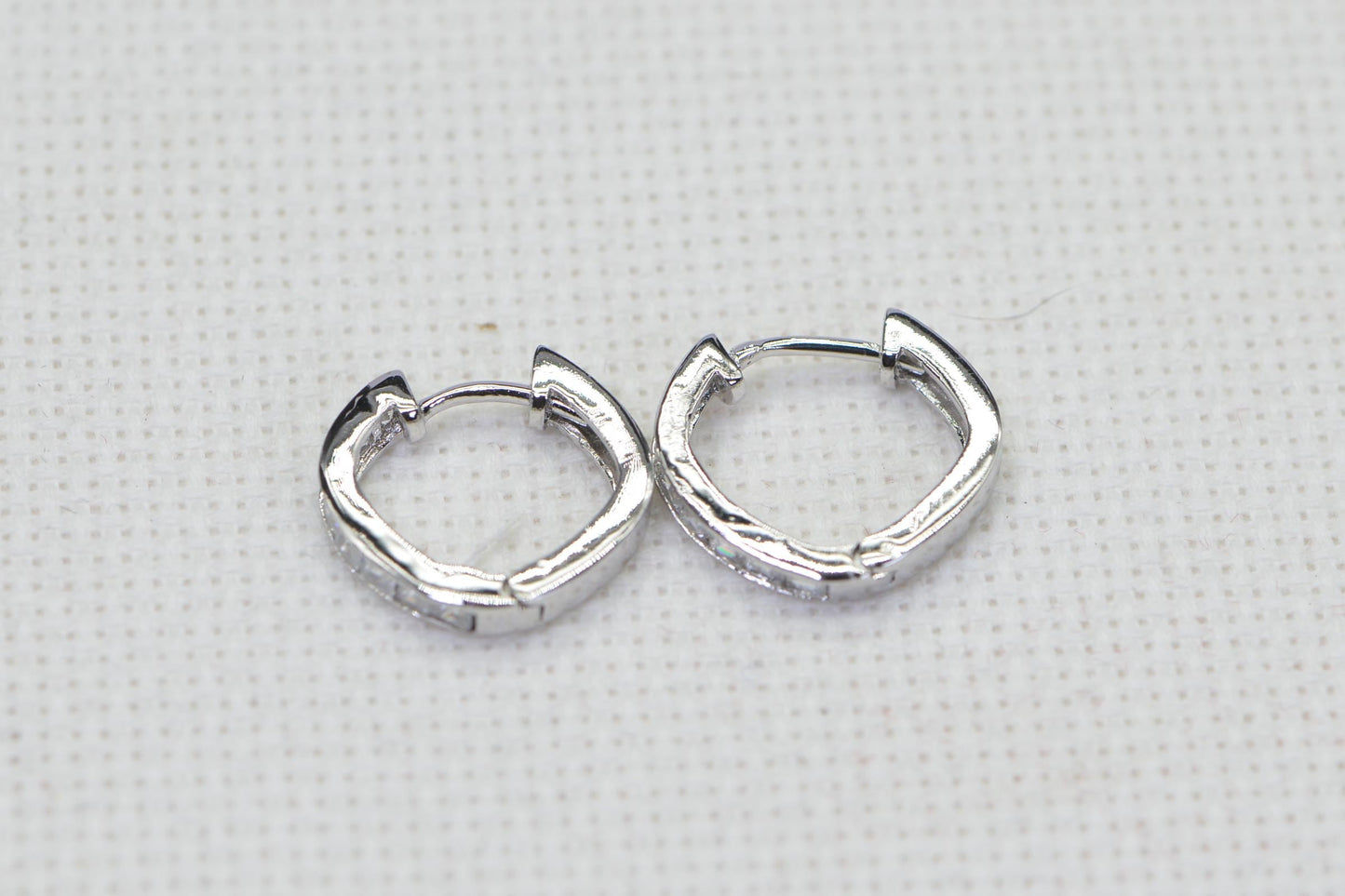 Sterling Silver Hoop Earrings: Princess Cut CZ Simulated Diamond