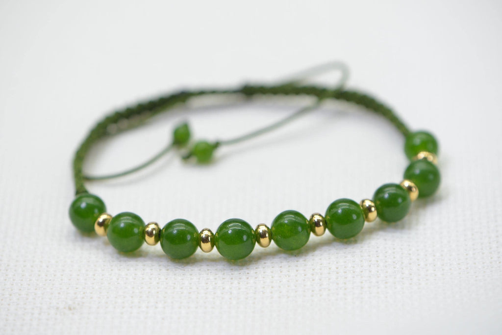 Burma Jade Bracelet: Green Knotted Shamballa, 14K Gold Filled