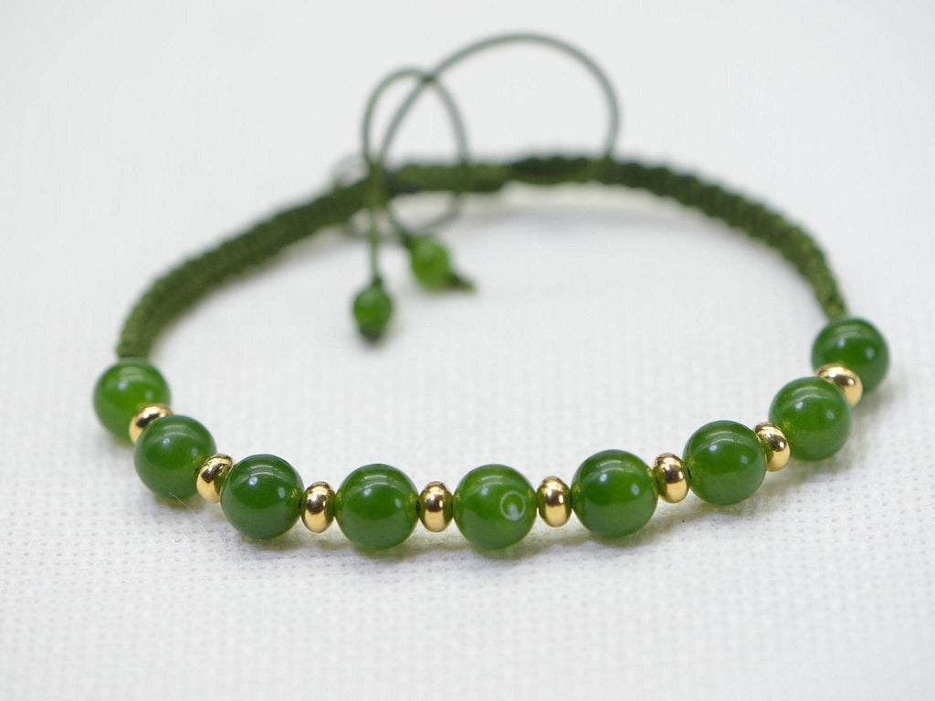 Burma Jade Bracelet: Green Knotted Shamballa, 14K Gold Filled