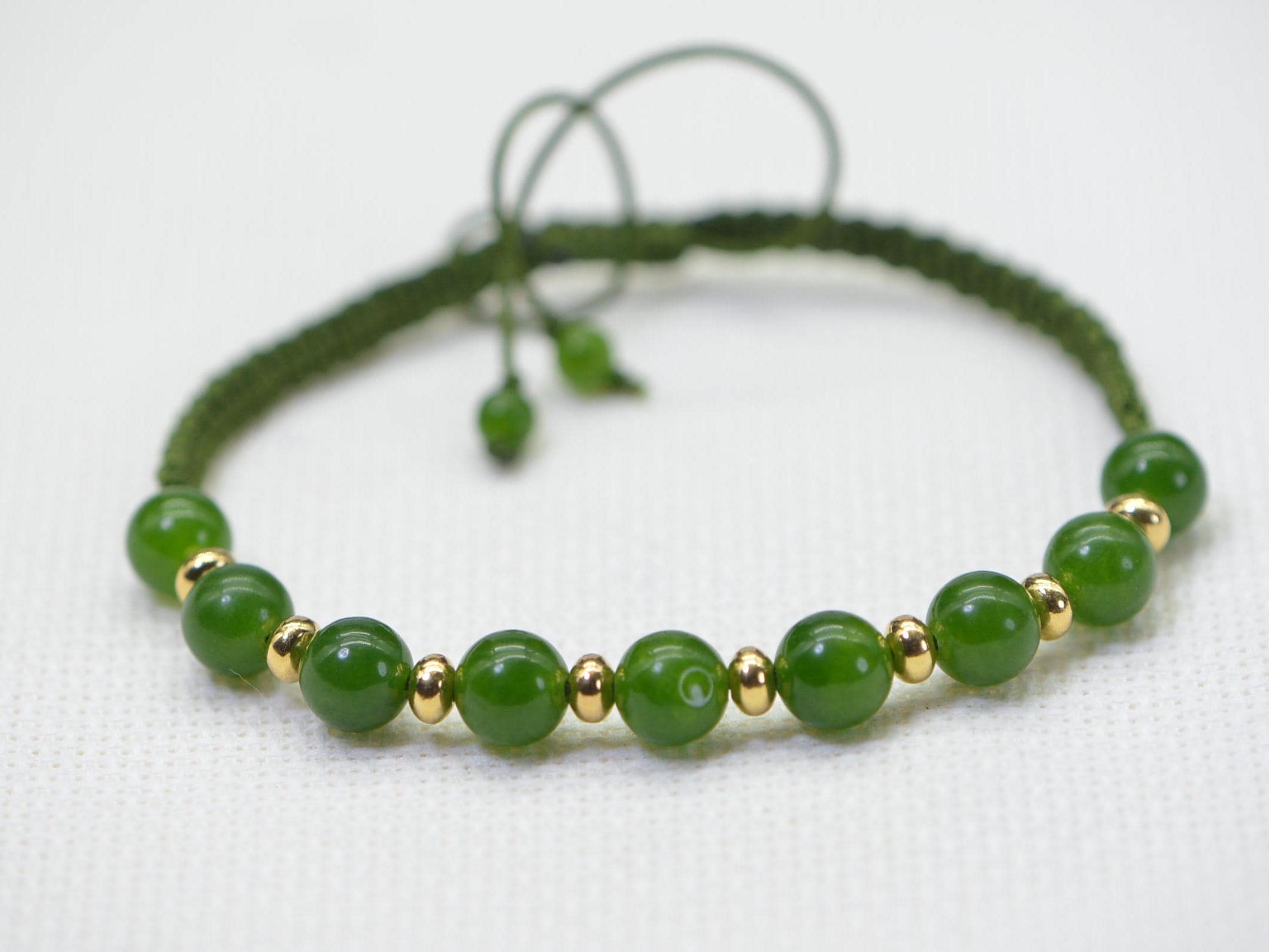 Burma Jade Bracelet: Green Knotted Shamballa, 14K Gold Filled