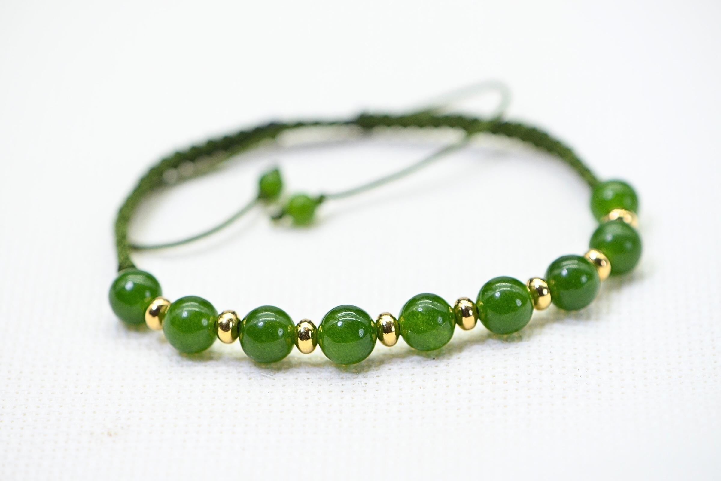 Burma Jade Bracelet: Green Knotted Shamballa, 14K Gold Filled