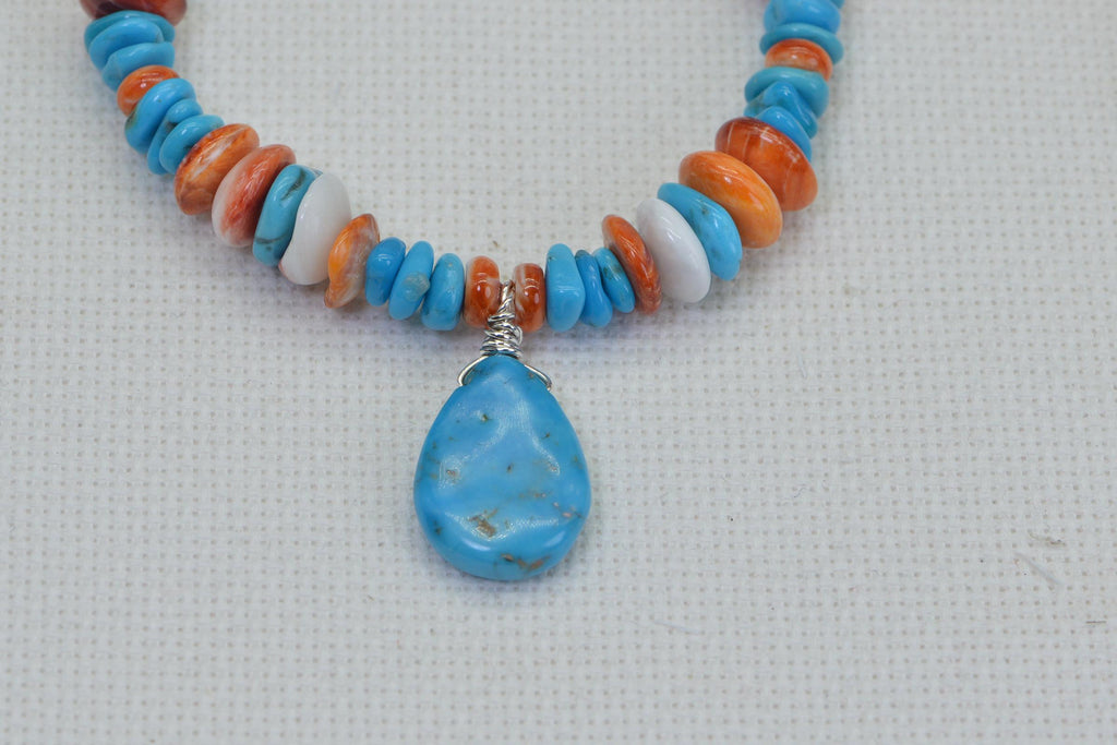 Arizona Sleeping Beauty Turquoise & Oyster Shell Beaded Necklace