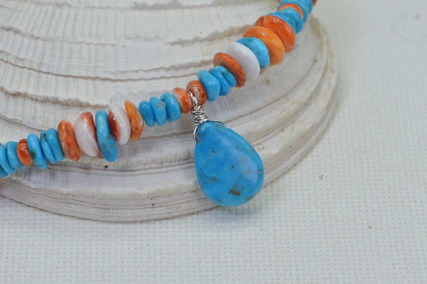 Spiny Oyster Shell Arizona Sleeping Beauty Turquoise Necklace Pendant Sterling Silver Gemstone necklace