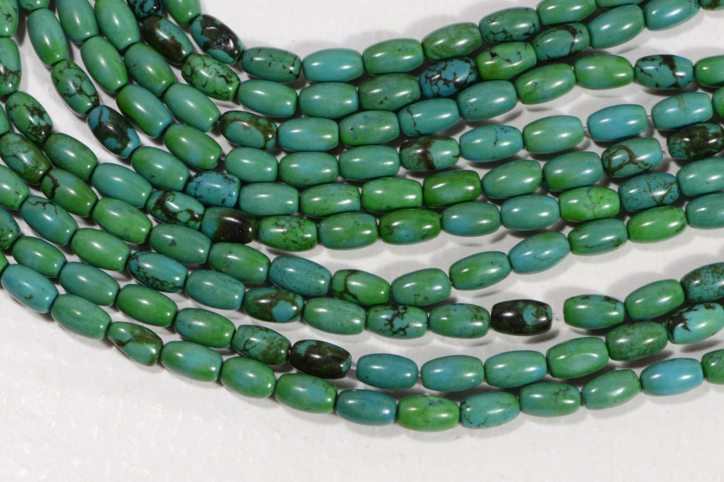 Natural Turquoise Rice Beads: Green & Black Gemstone Strand (7.5x4.6mm)