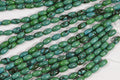 Natural Turquoise Rice Beads: Green & Black Gemstone Strand (7.5x4.6mm)
