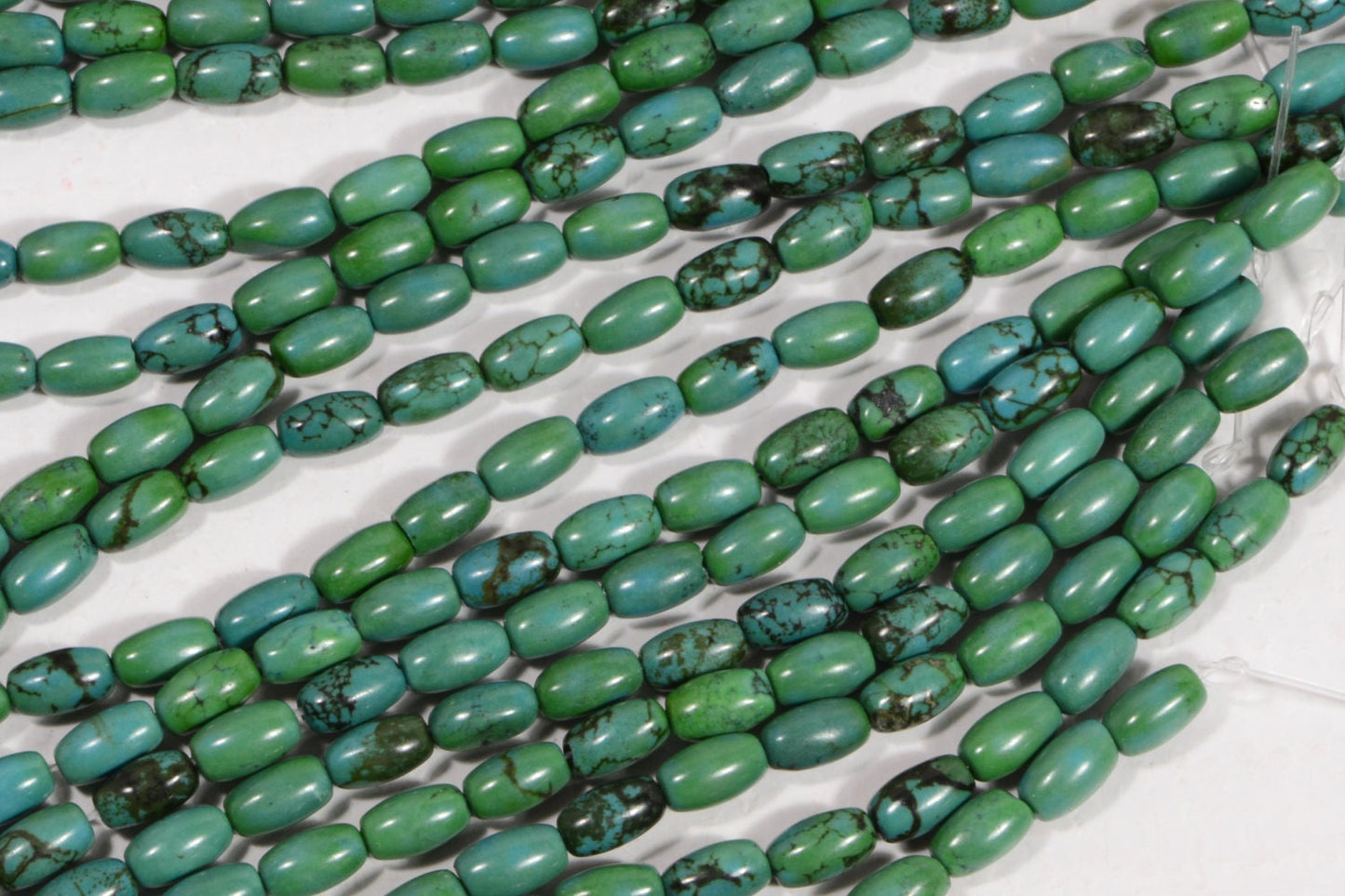 Natural Turquoise Rice Beads: Green & Black Gemstone Strand (7.5x4.6mm)
