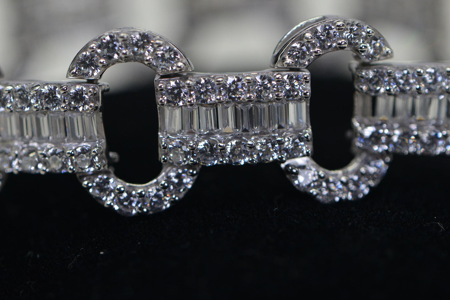 Baguette-Cut Cubic Zirconia Tennis Bracelet: 14K White Gold Over Sterling Silver