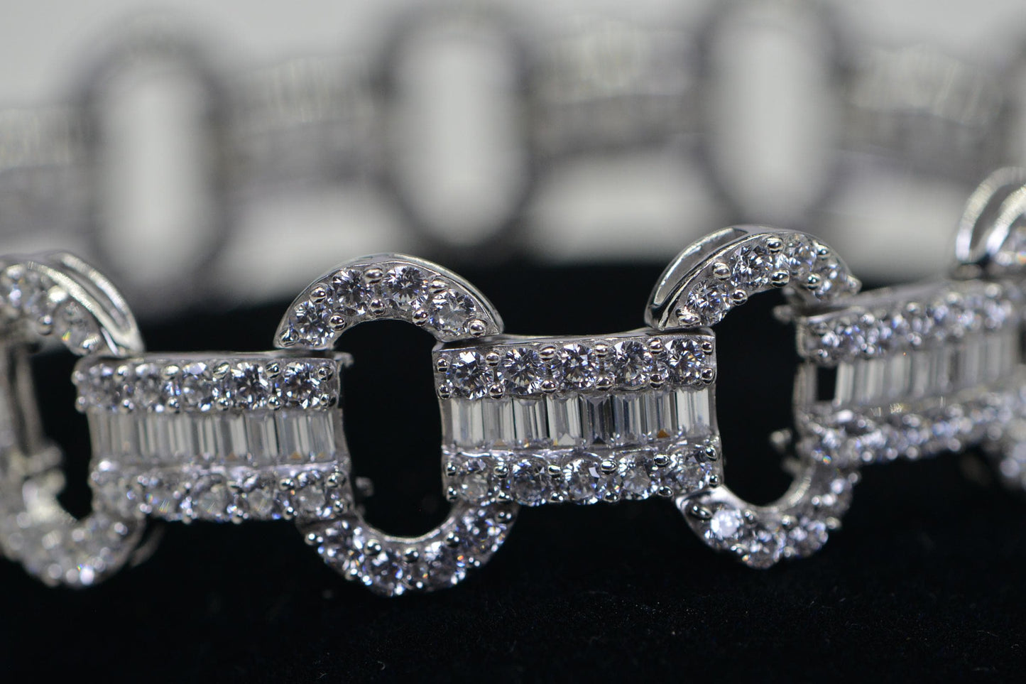 Baguette-Cut Cubic Zirconia Tennis Bracelet: 14K White Gold Over Sterling Silver