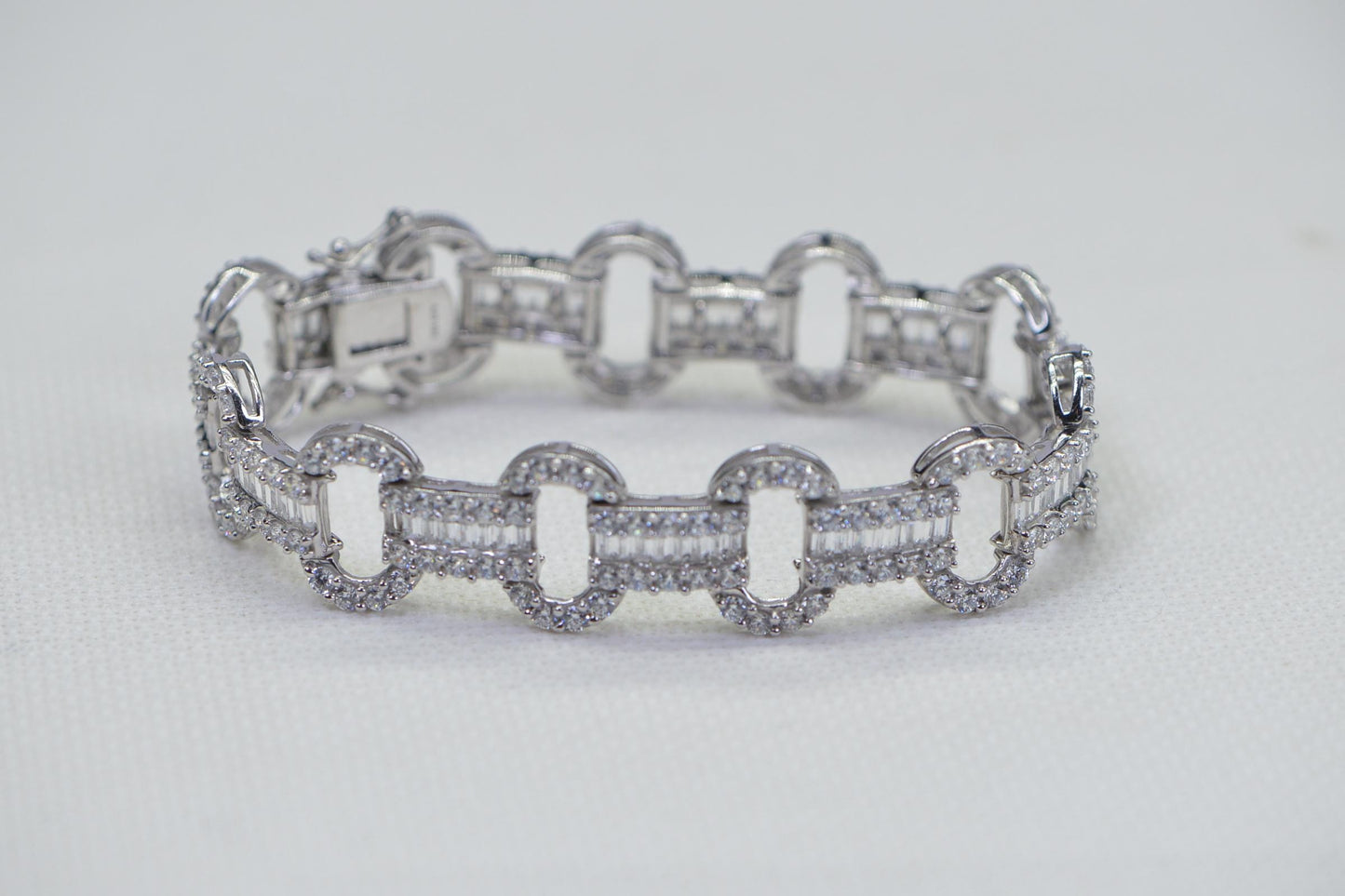 Baguette-Cut Cubic Zirconia Tennis Bracelet: 14K White Gold Over Sterling Silver