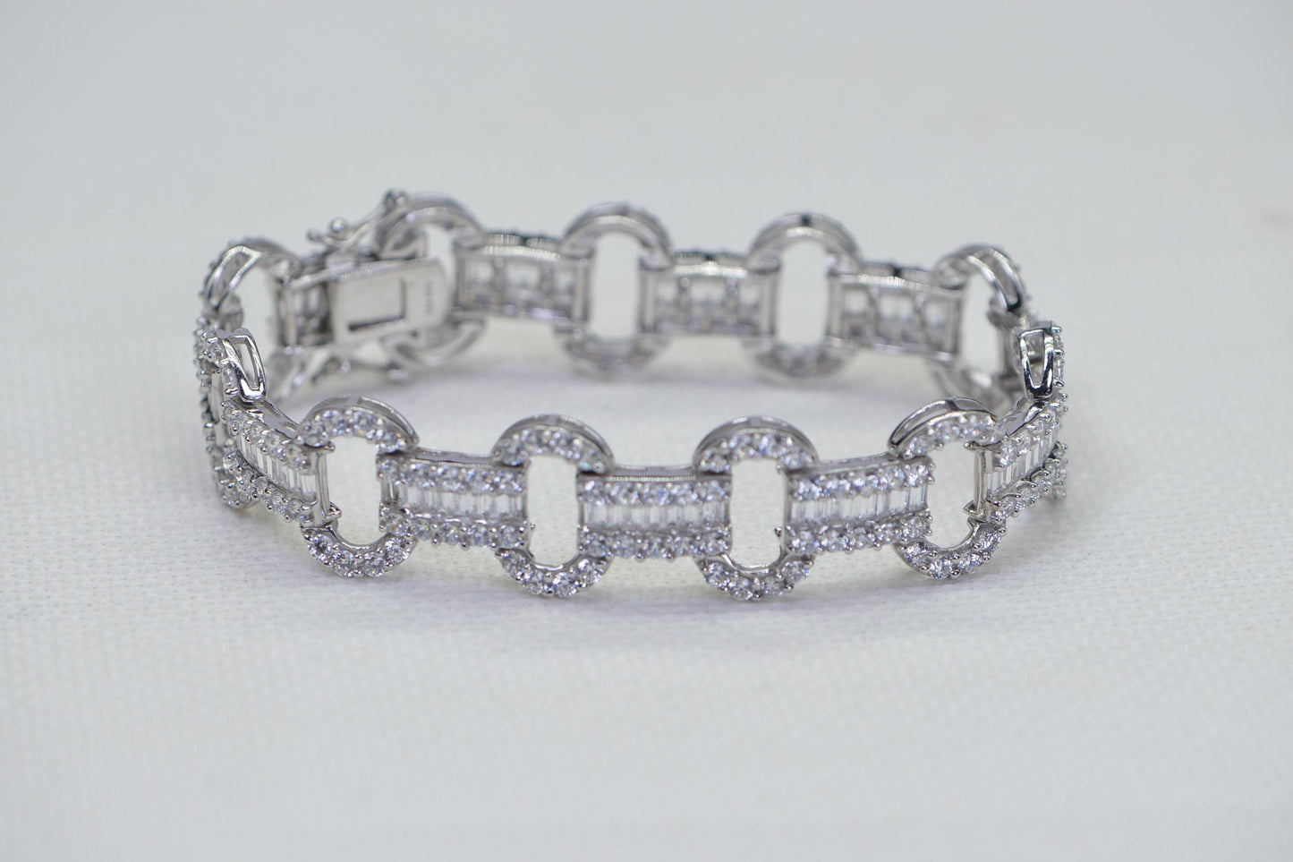 Baguette-Cut Cubic Zirconia Tennis Bracelet: 14K White Gold Over Sterling Silver