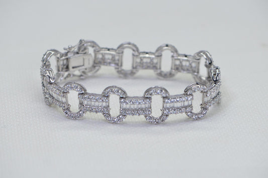 Baguette-Cut Cubic Zirconia Tennis Bracelet: 14K White Gold Over Sterling Silver