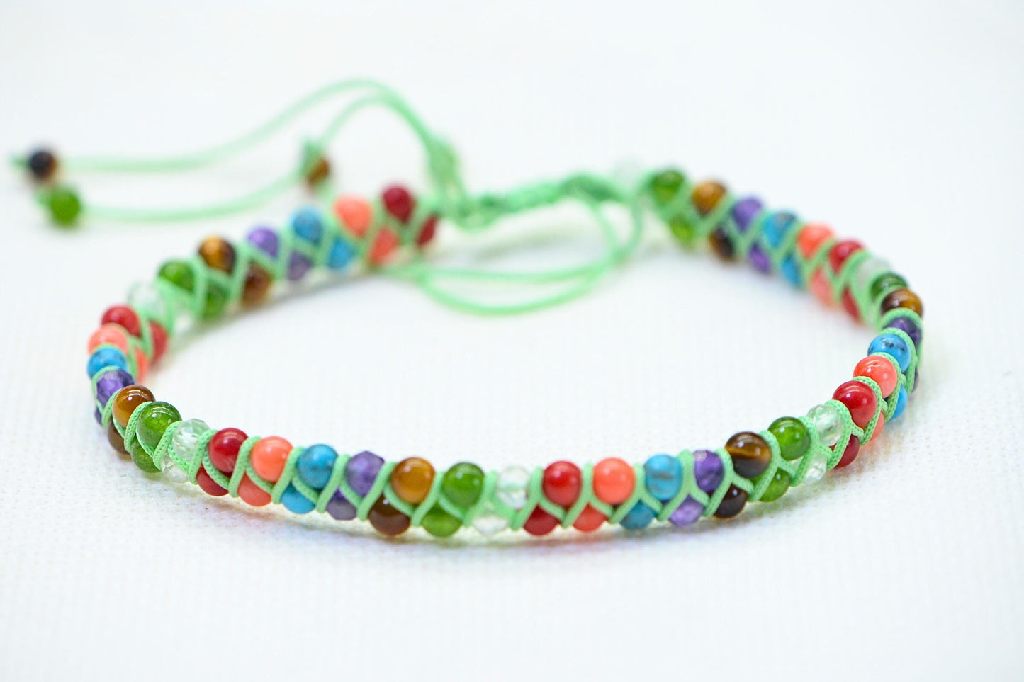 Macrame Chakra Bracelet: Multi-Stone Beaded Anklet