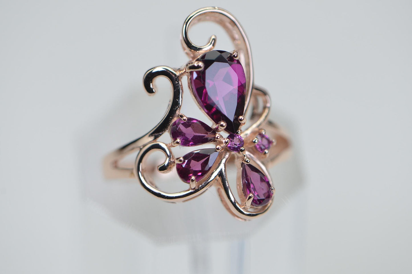 Rhodolite Garnet Floral Ring: 14K Rose Gold Vermeil Sterling Silver