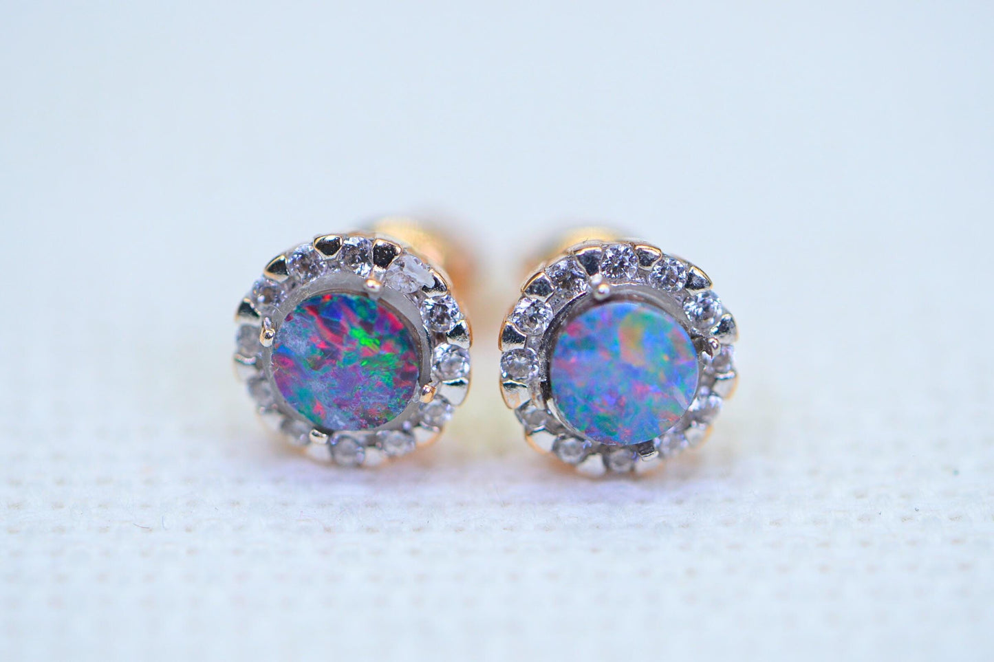14K Solid Gold Australian Black Opal Stud Screw Back Earrings