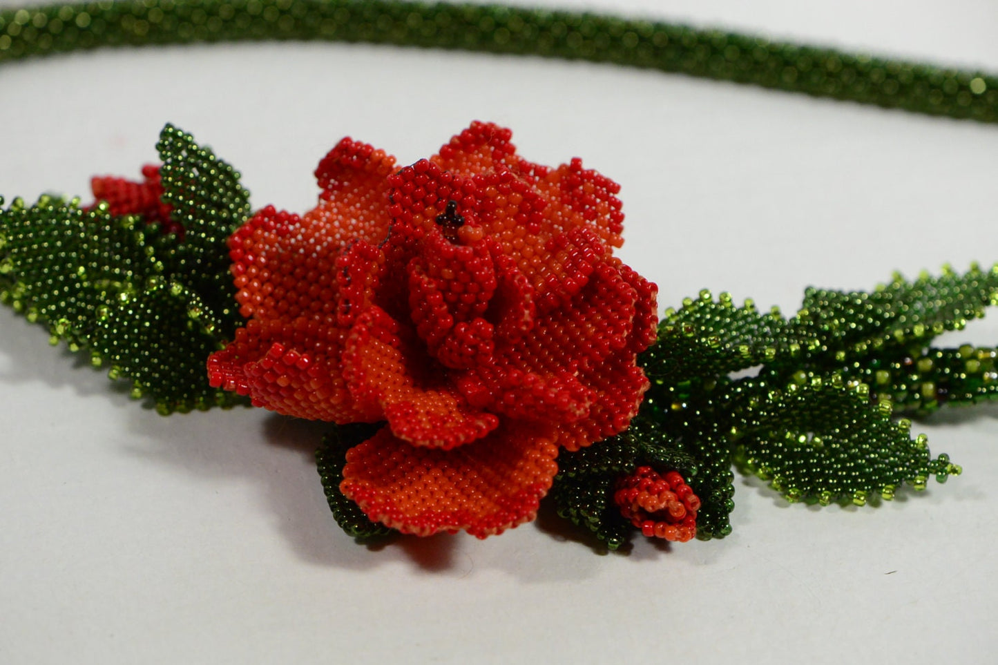 Red Rose Seed Bead Choker Necklace, Floral Jewelry Gift