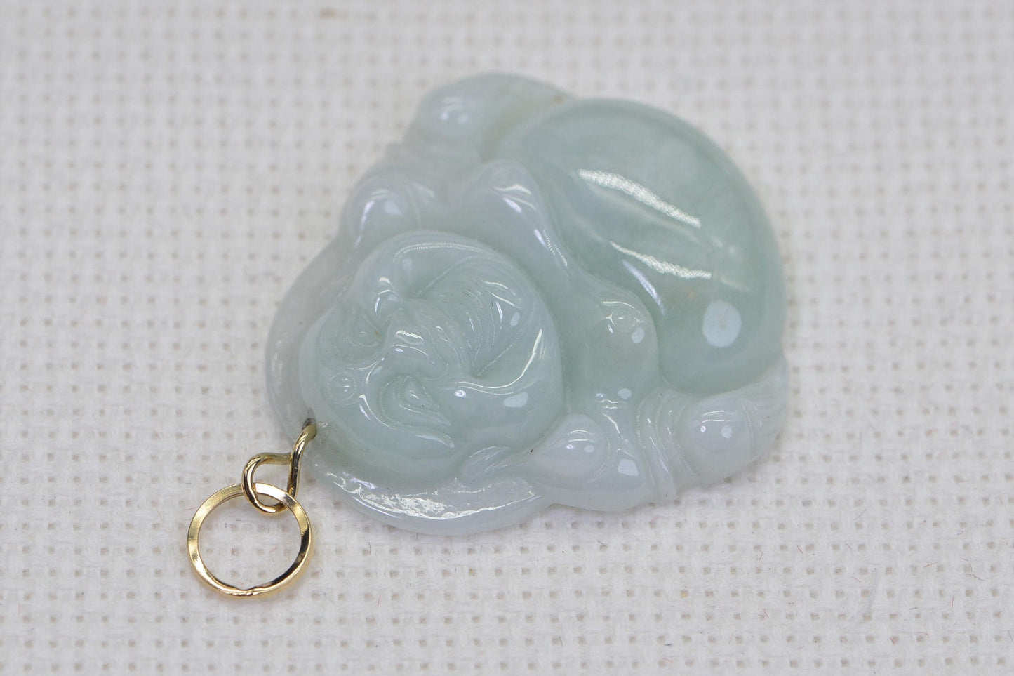 Burmese Jade Buddha Pendant: Natural Ice Green, 14K Gold
