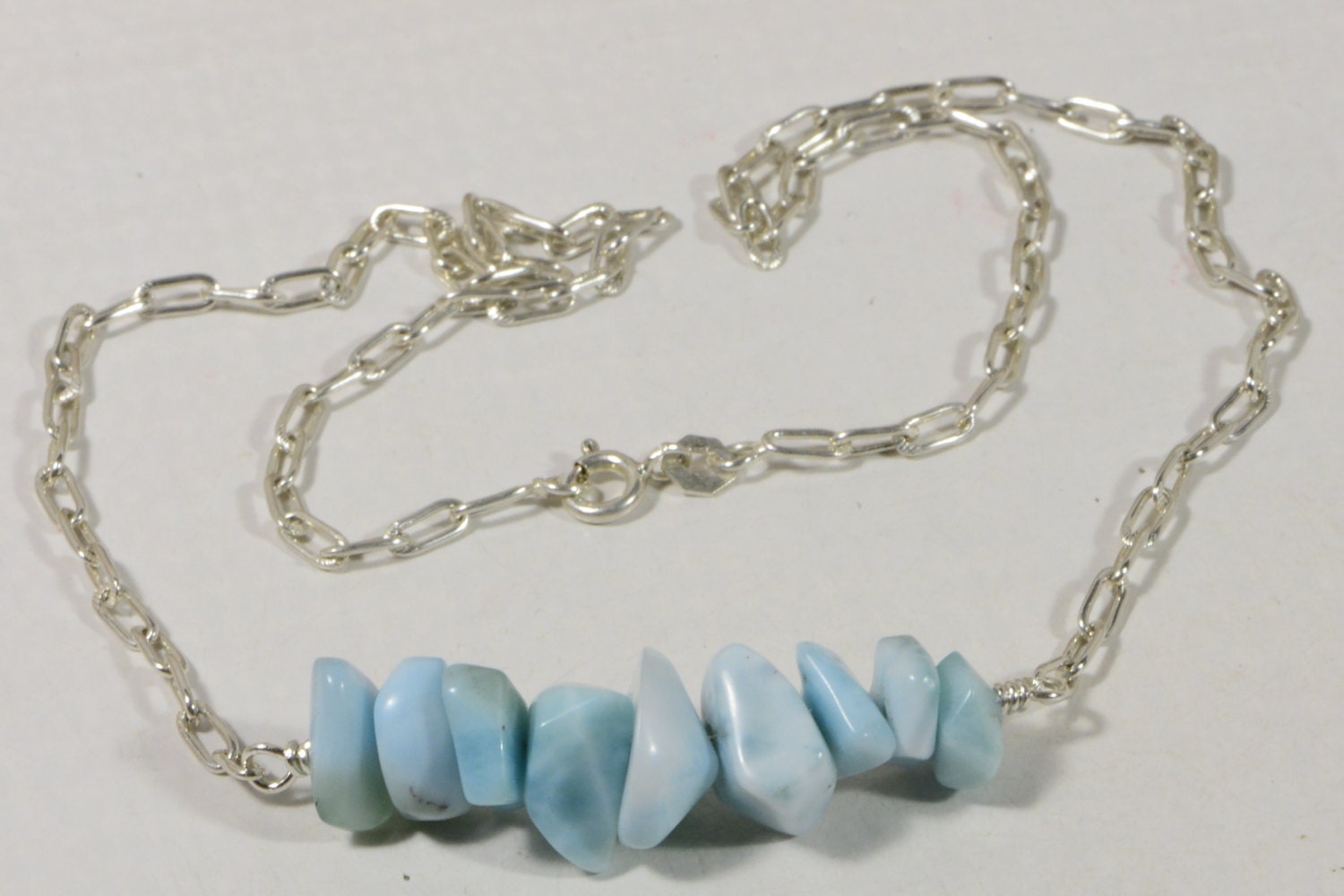 Larimar Necklace: Sterling Silver Gemstone Bar, Dominican Republic