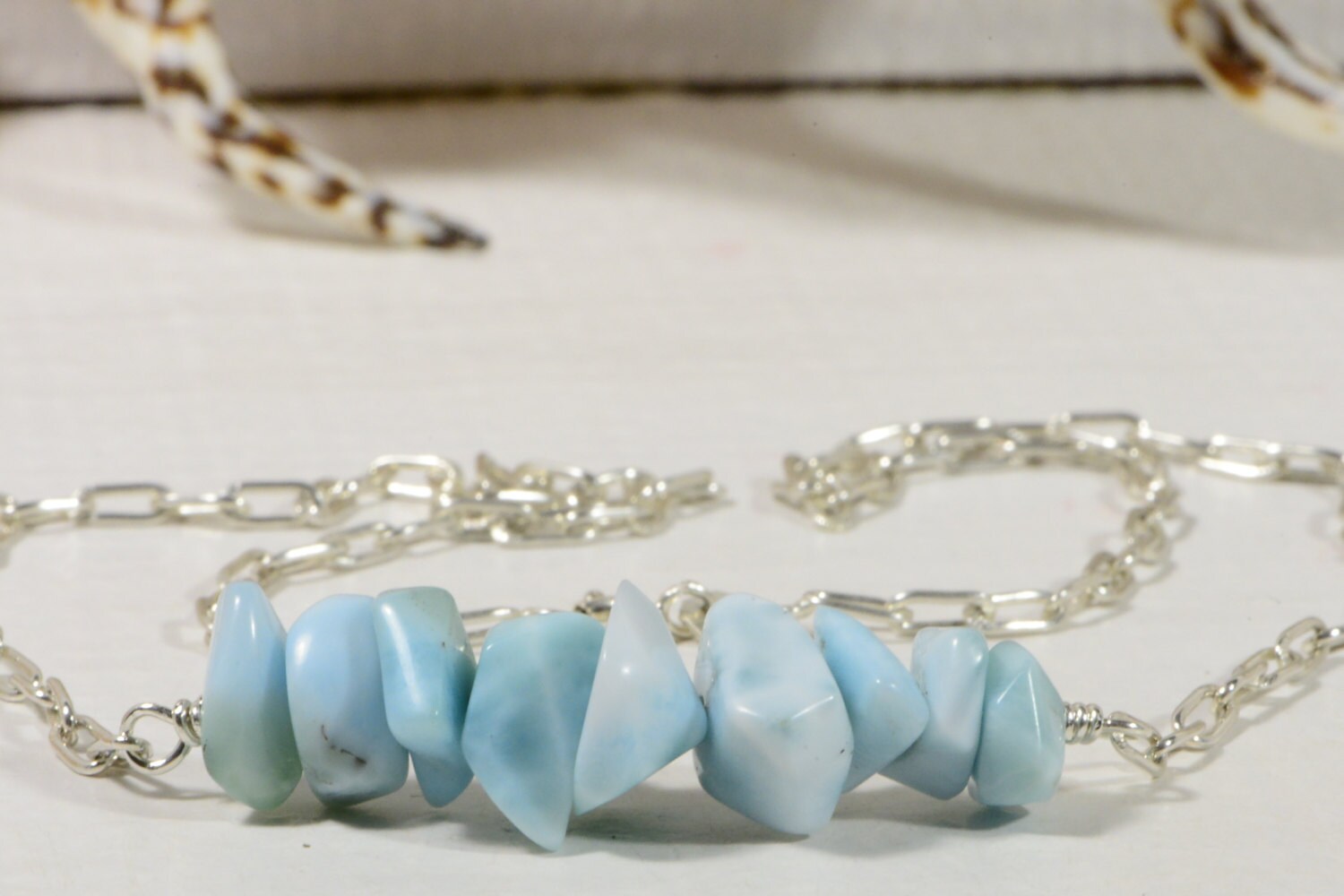 Larimar Necklace: Sterling Silver Gemstone Bar, Dominican Republic